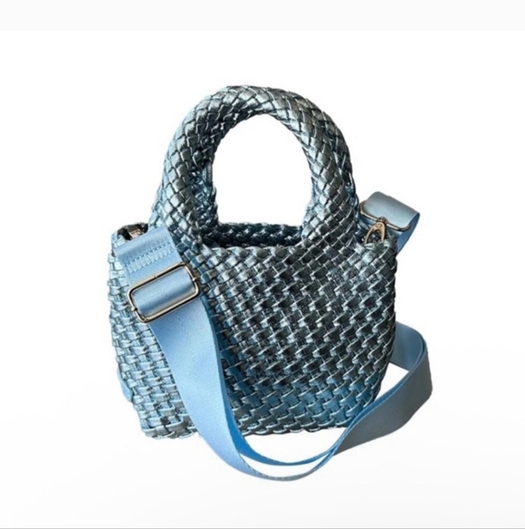 Ahdorned Handbags - AHDORNED MINI WOVEN BAGS IN BLUE METALLIC EUC